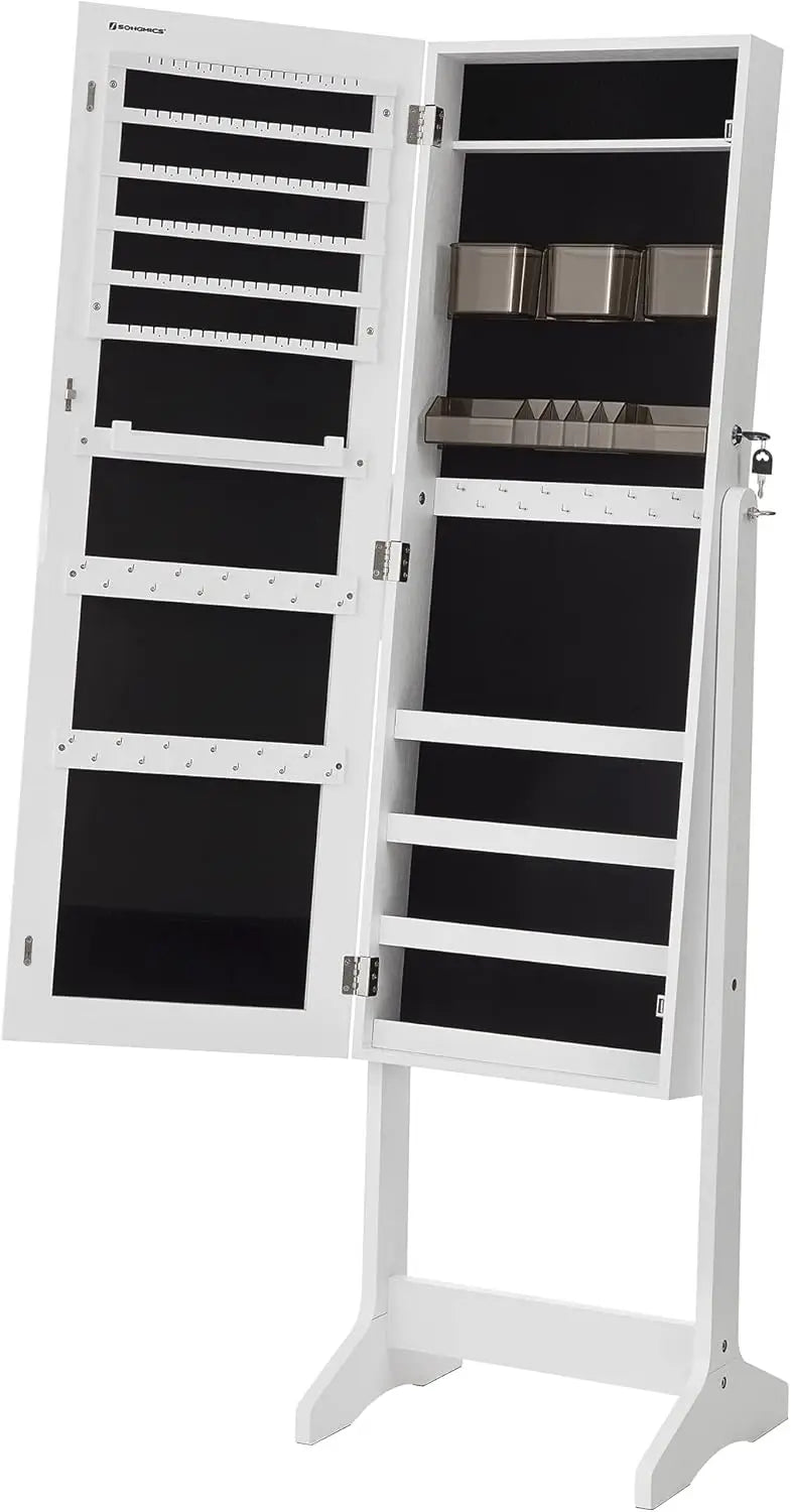 Schmuckschrank Spiegelschrank Stehend Make-up Organizer Weiss von Songmics