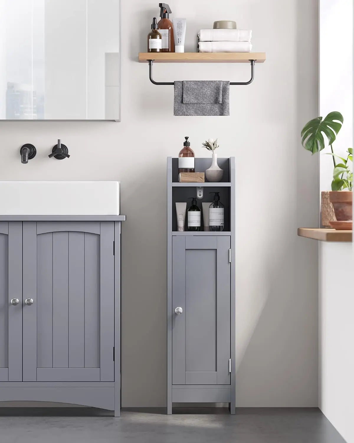 Badezimmerschrank schmal grau Holz von Songmics