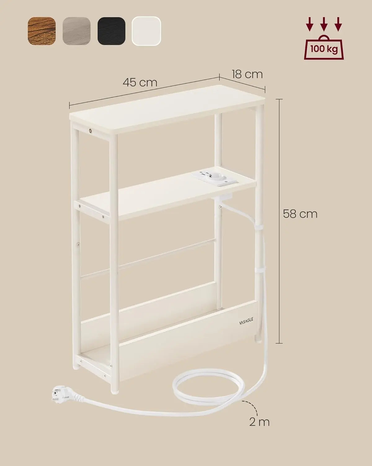 Beistelltisch mit Ladefunktion, cremeweiss von Songmics