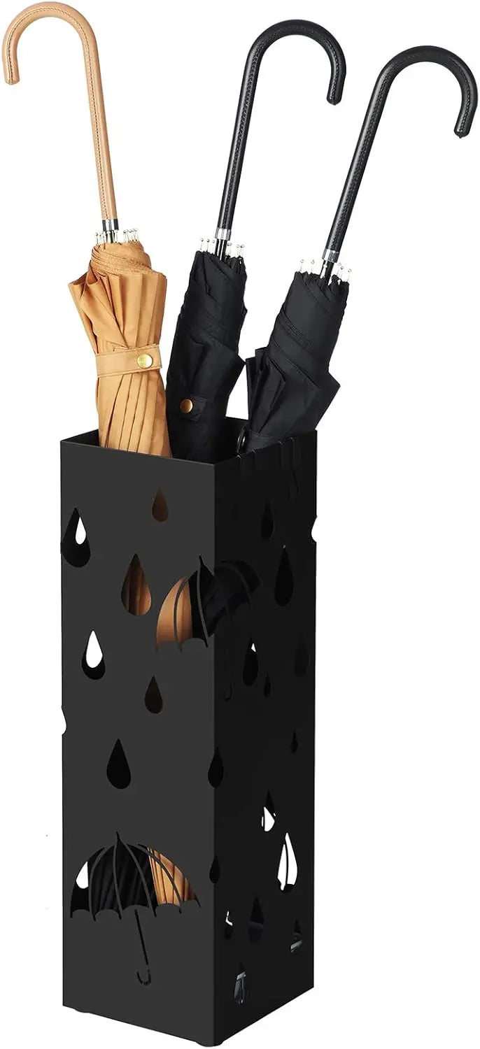Regenschirmständer Metall quadratisch mit Haken Muster Regenschirme Schwarz von Songmics