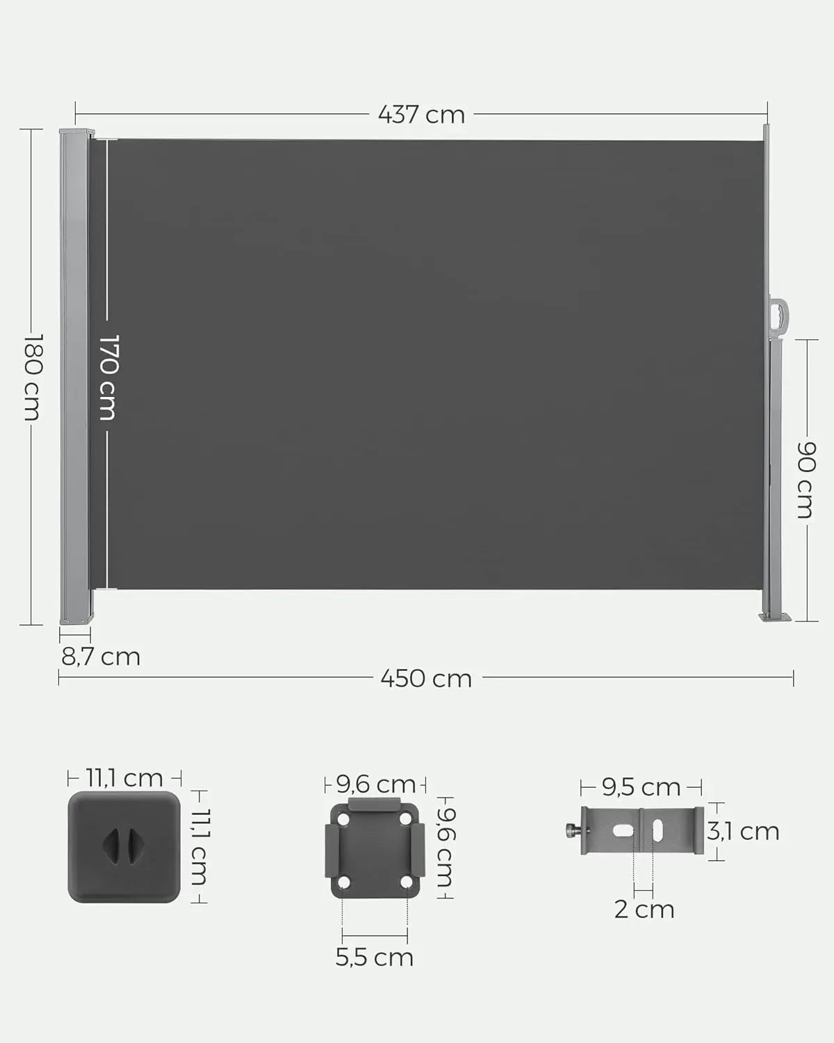 Seitenmarkise ausziehbar anthrazit Stahl 180x450cm von Songmics