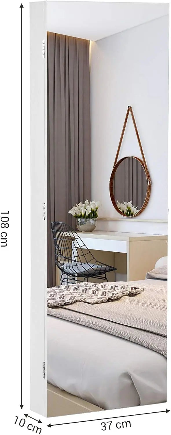 Schmuckschrank Spiegel abschliessbar weiss Holz von Songmics
