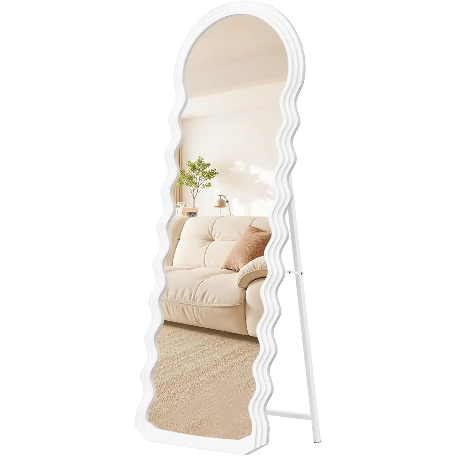 Standspiegel 160cm Wellendesign Weiss MDF von Songmics