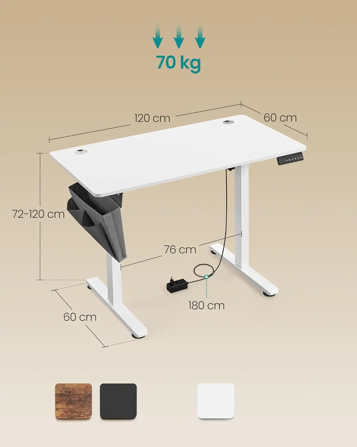 Elektrischer Höhenverstellbarer Schreibtisch Weiss Holz von Songmics
