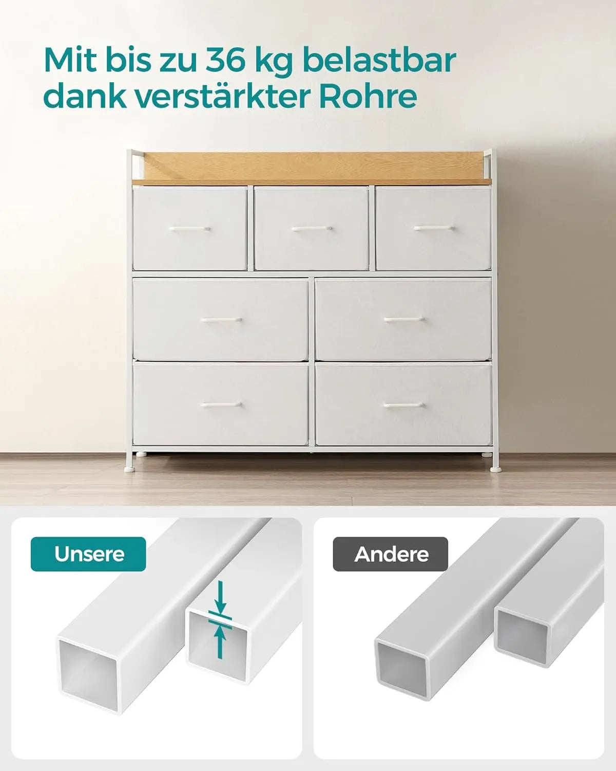 Kommode Stoffschubladen Metallgestell Industriedesign Wolkenweiss von Songmics