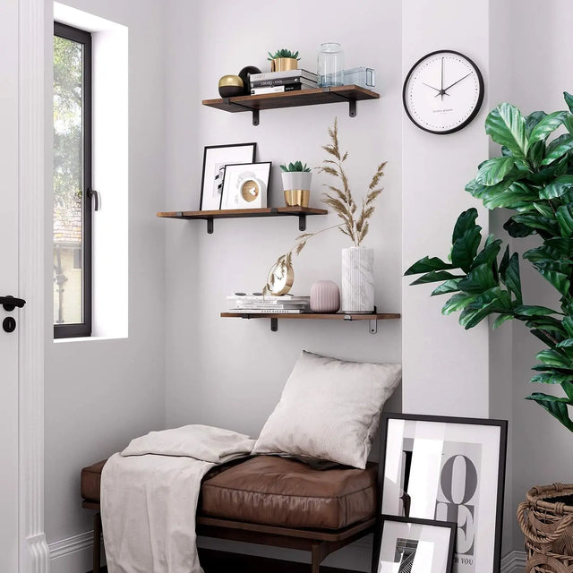 Wandregale Retro-Stil schwimmend Braun Schwarz von Songmics