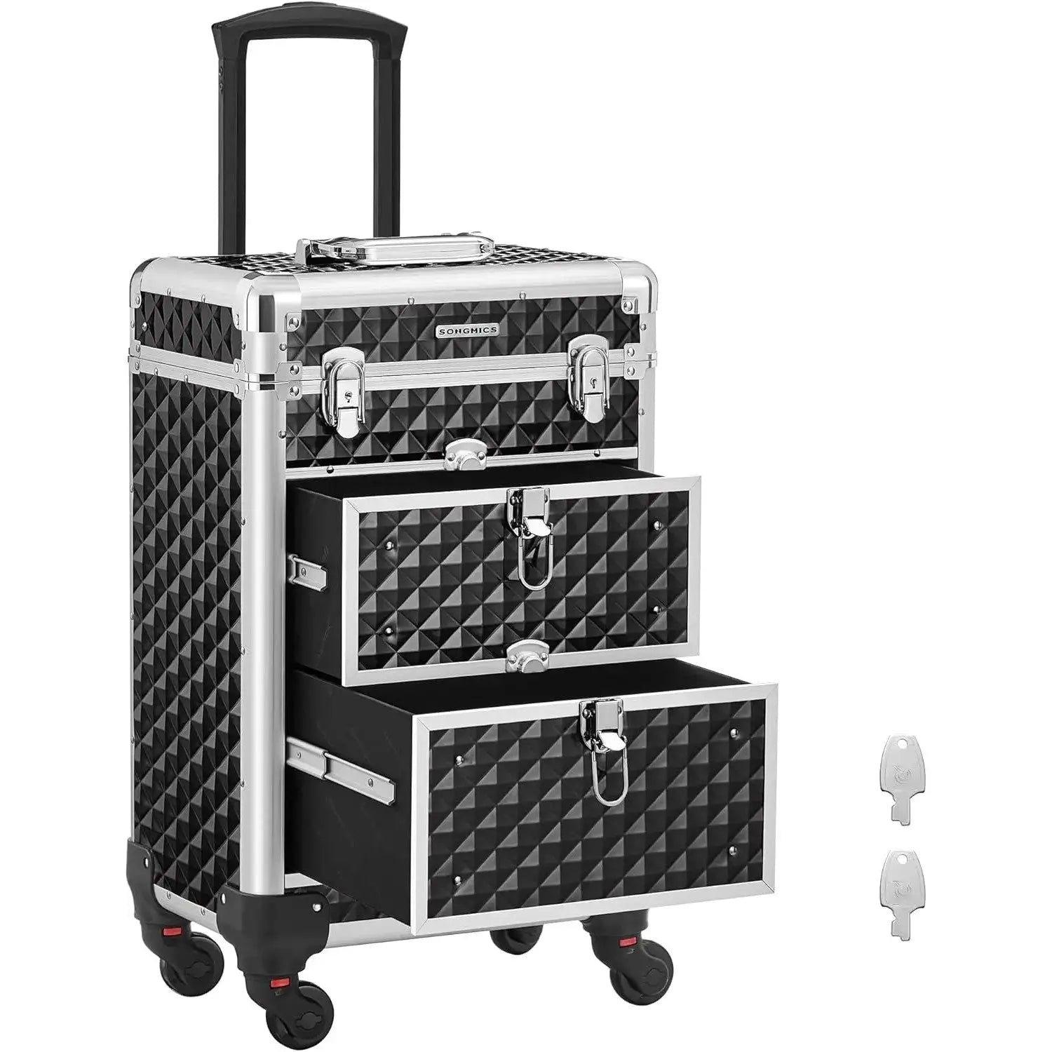 Kosmetikkoffer Trolley mit Schubladen Schwarz von Songmics