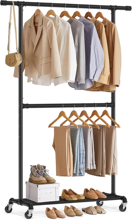 Kleiderständer Metall Industriedesign Rollen Schwarz von Songmics