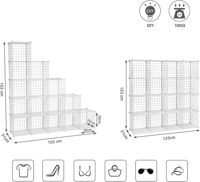 Steckregal Modulares Gitterregal Drahtrahmen Weiss von Songmics