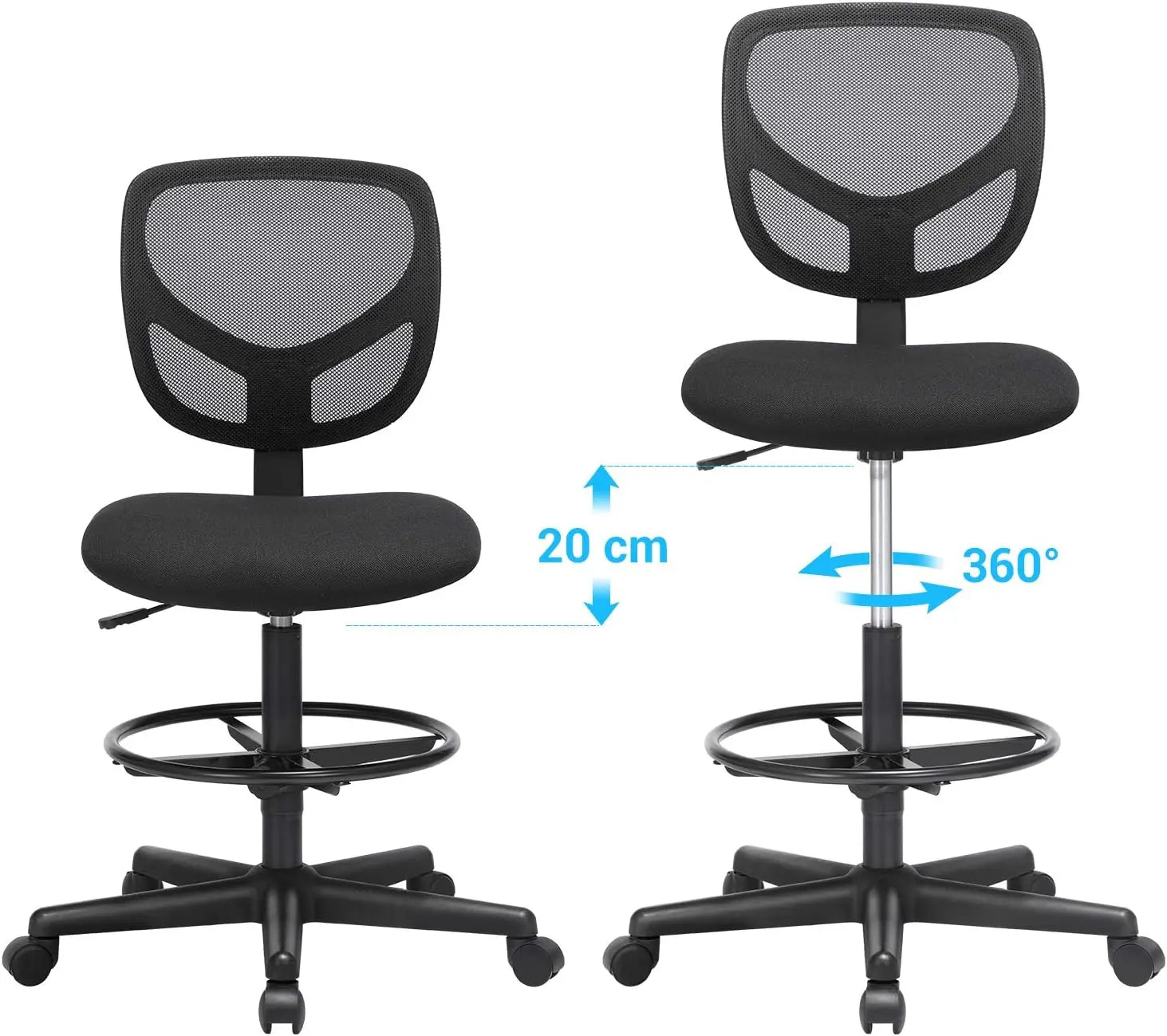 Bürostuhl Höhenverstellbar Ergonomisch Drehbar Stoff Schwarz von Songmics