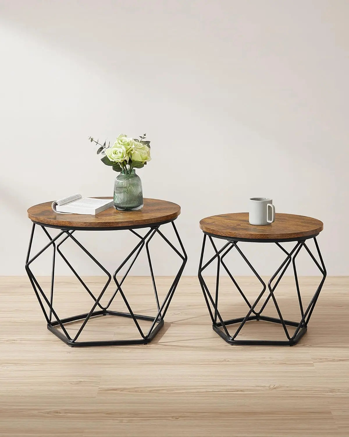 Couchtisch-Set rund abnehmbar braun Stahl von Songmics