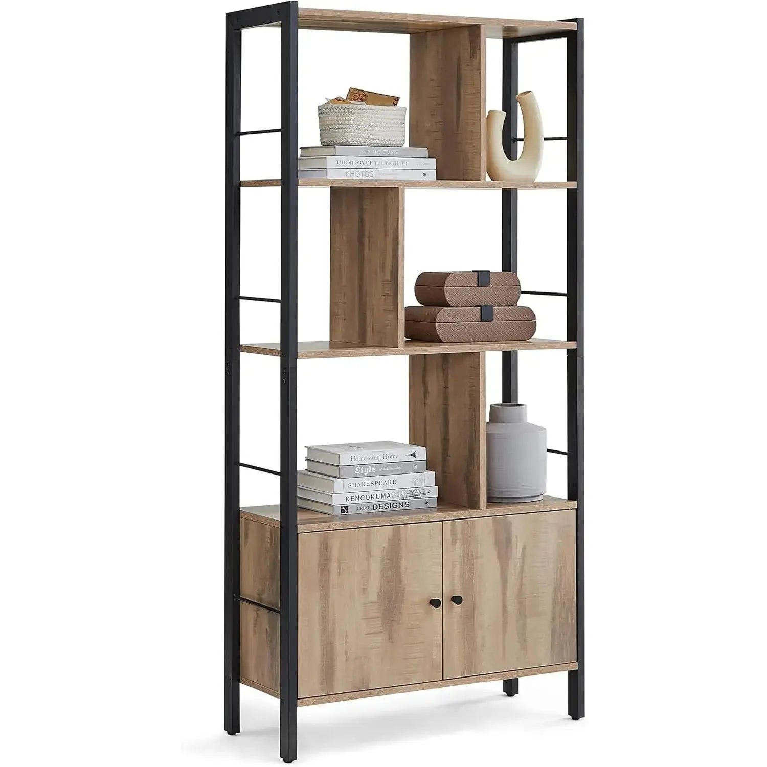 Bücherregal mit Türen Industrie-Design Stahlgestell Kamelbraun von Songmics