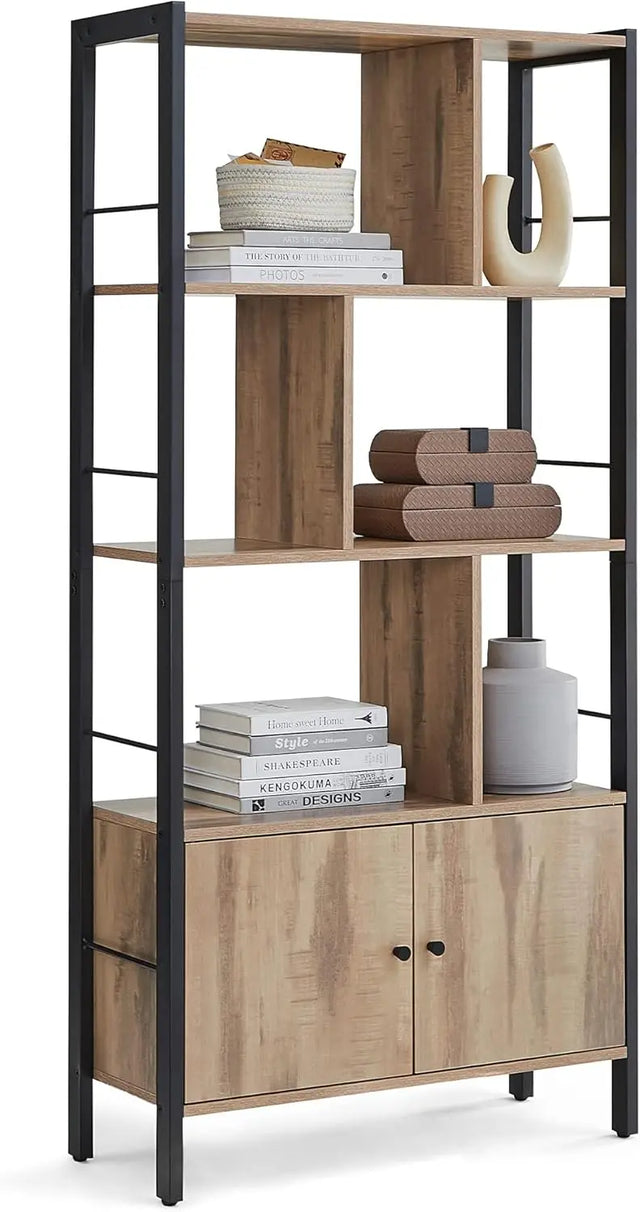 Bücherregal mit Türen Industrie-Design Stahlgestell Kamelbraun von Songmics