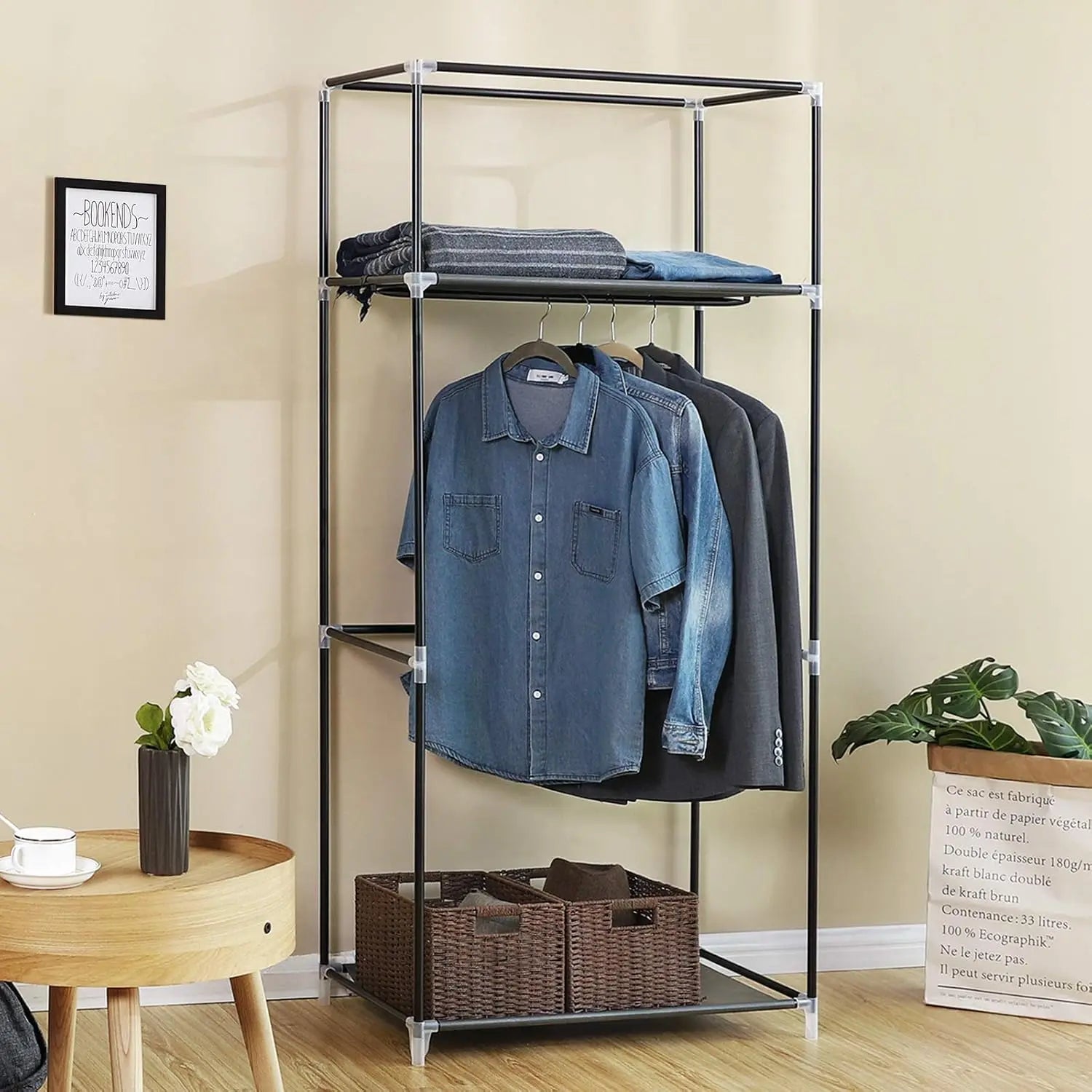 Stoff-Kleiderschrank zusammenklappbar grau 160cm von Songmics