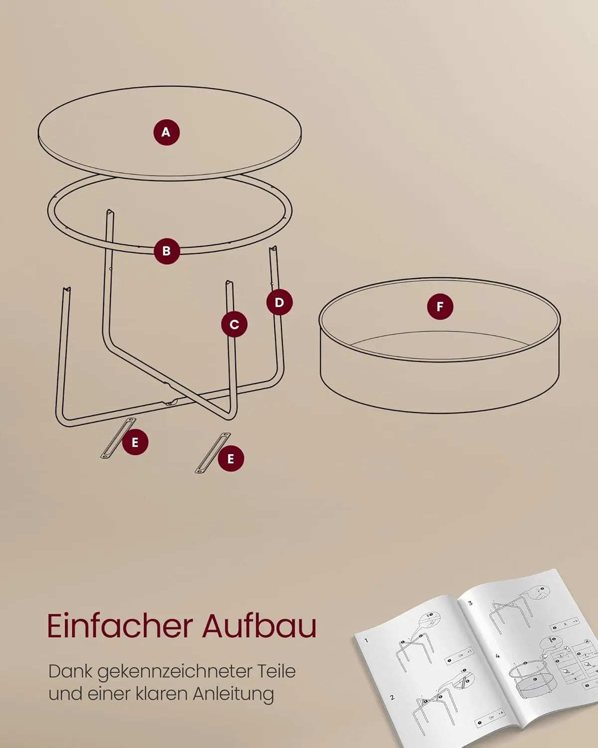 Couchtisch Rund Modern Metallrahmen Kamelbraun von Songmics