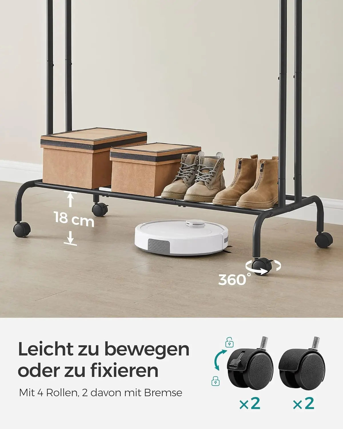 Kleiderständer auf Rollen Stahlrohre Schwarz von Songmics