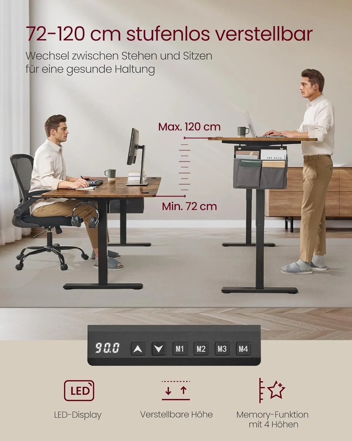 Elektrischer Schreibtisch 180x80 Memory vintagebraun von Songmics