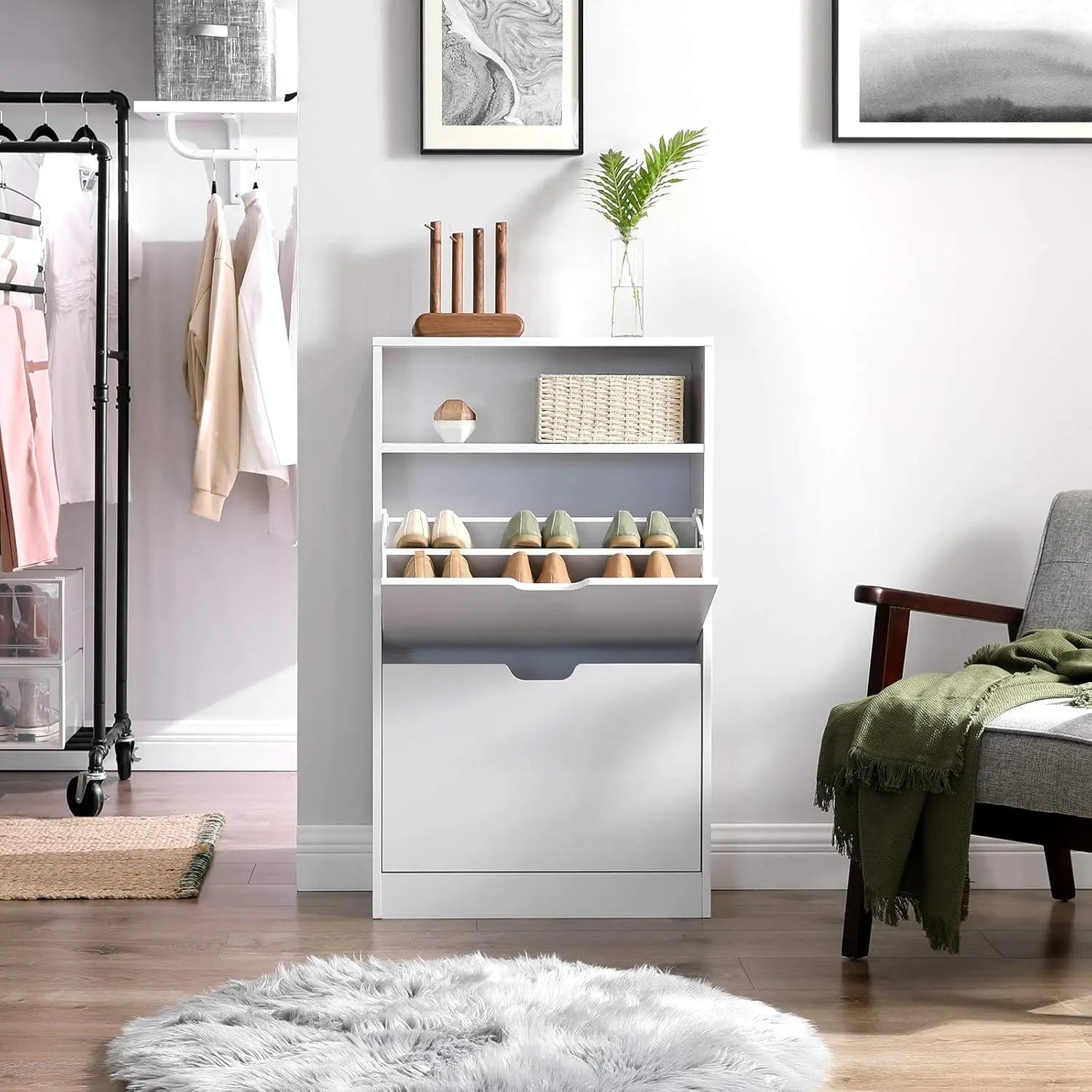 Schuhschrank 2 Klappen wolkenweiss verstellbar von Songmics