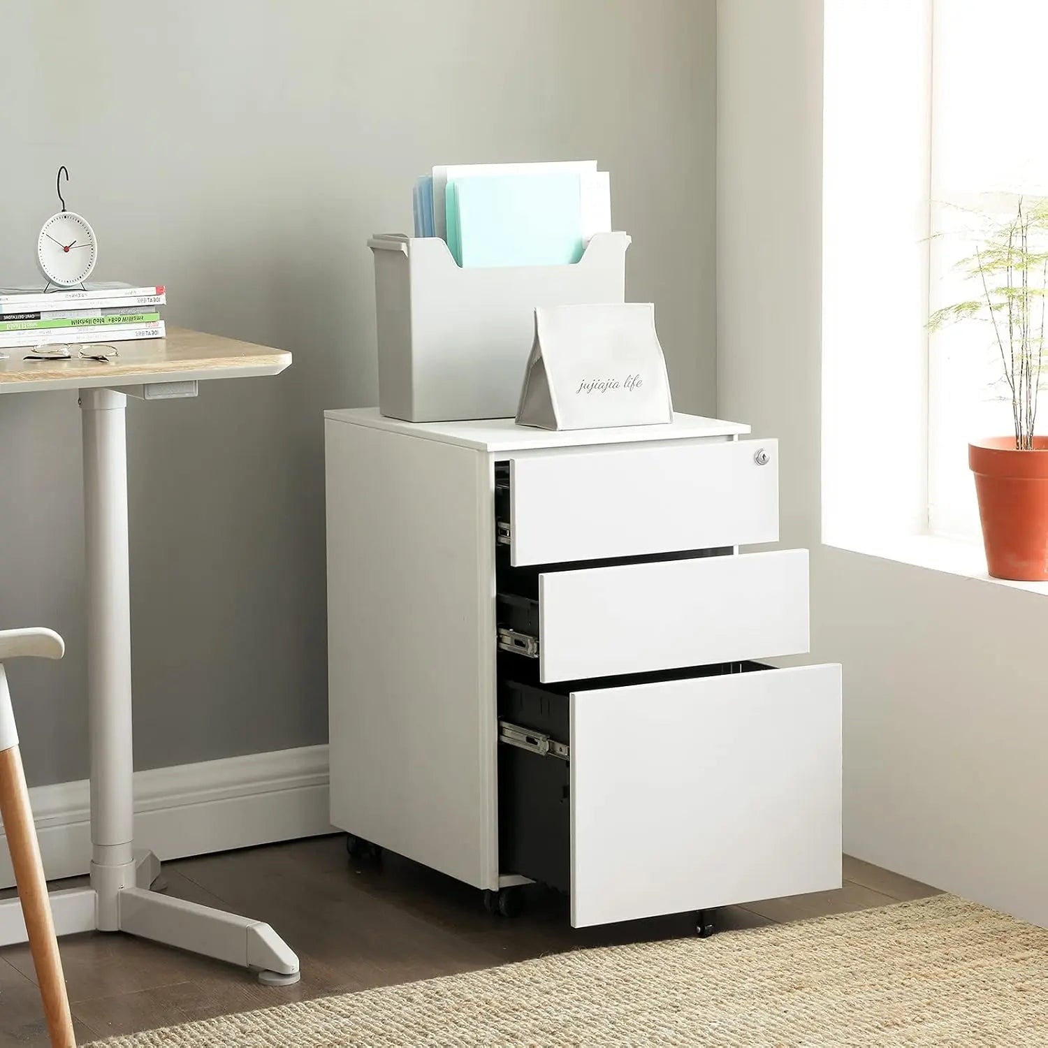 Rollcontainer Büroschrank mit Schubladen Weiss von Songmics