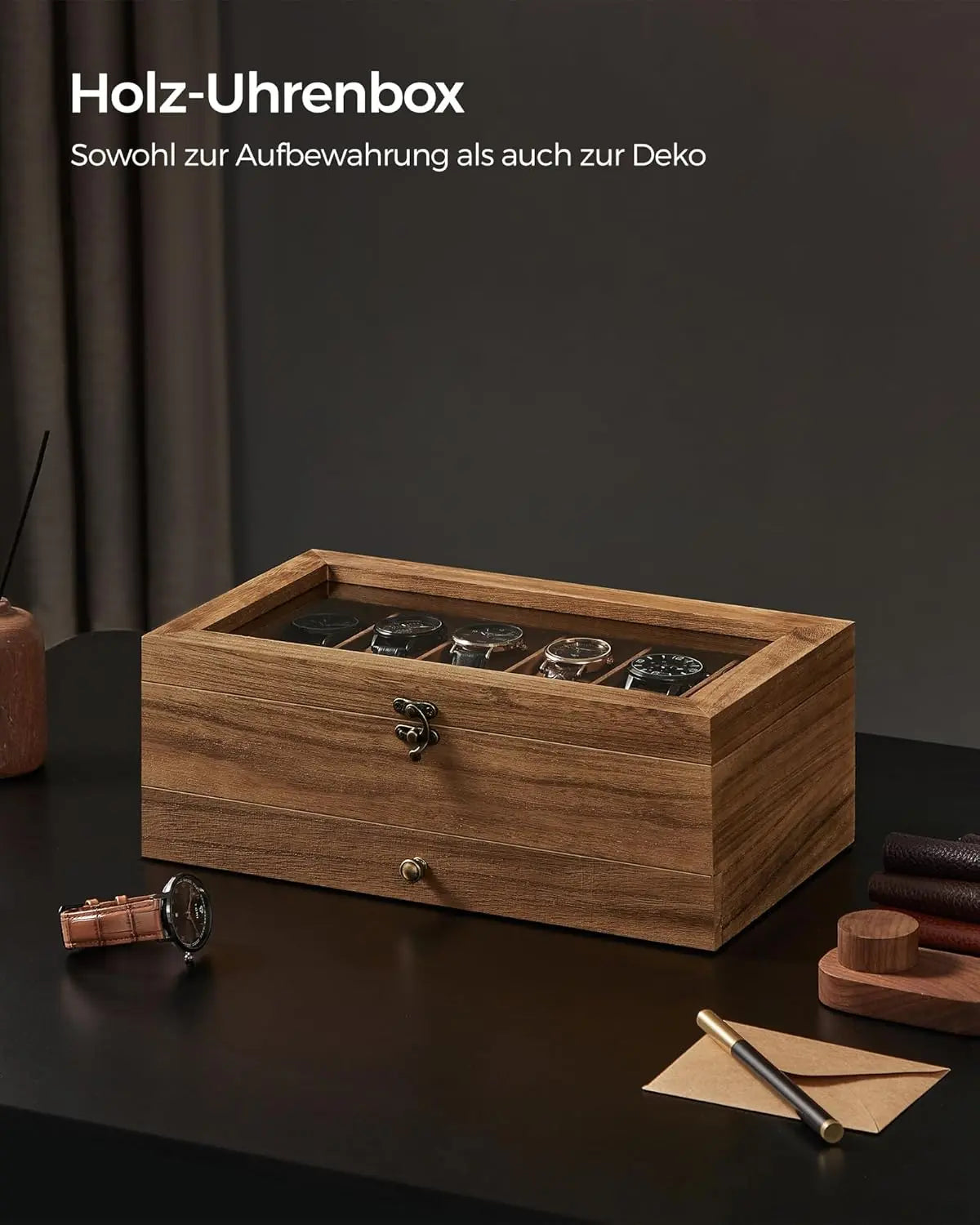 Uhrenbox Massivholz 12 Fächer Walnuss von guteszeug.ch