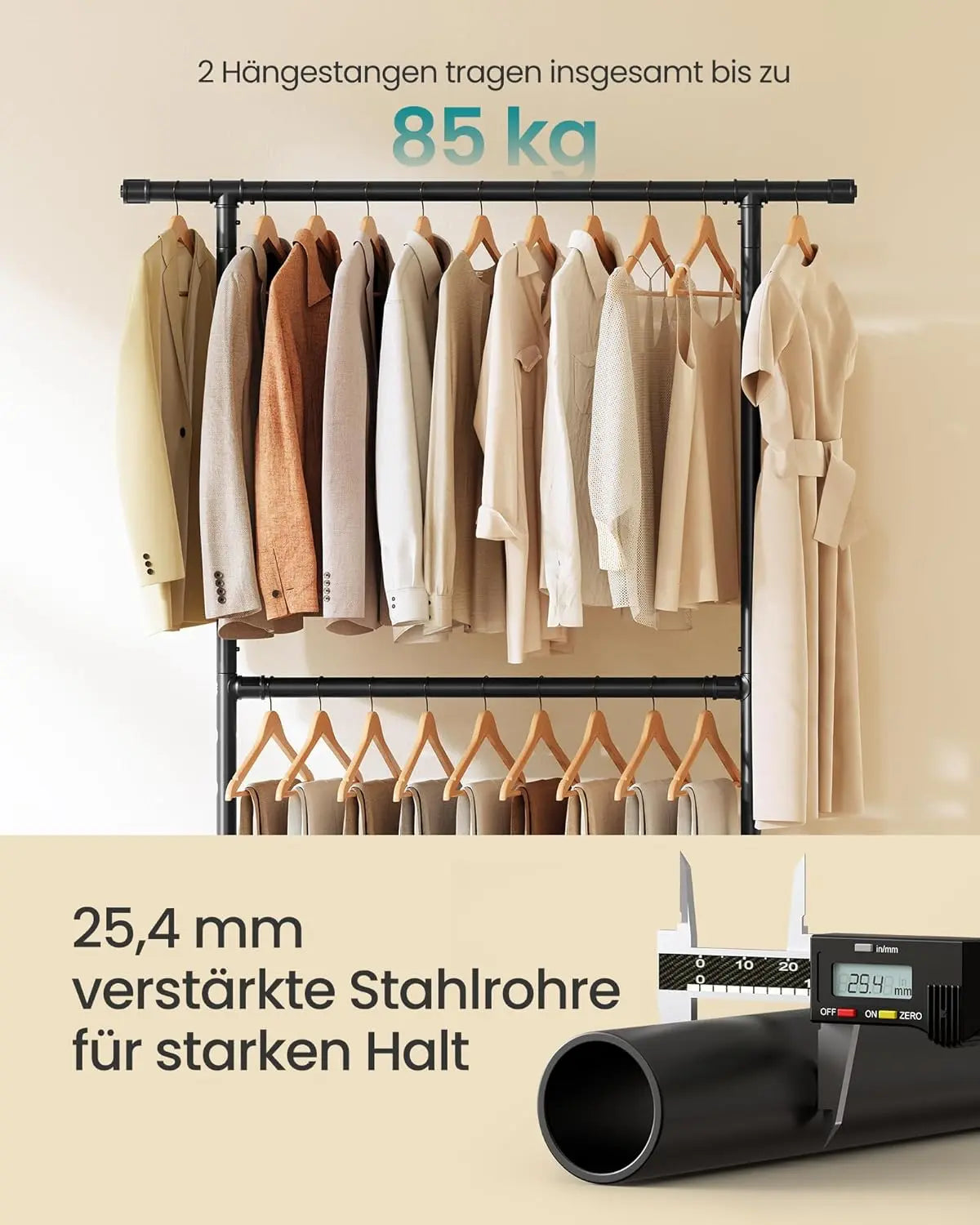 Kleiderständer Metall Industriedesign Rollen Schwarz von Songmics