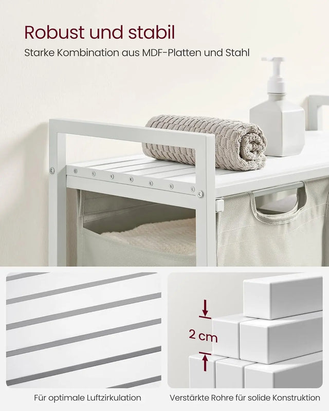 Wäschekorb mit 2 Fächern und Ablage, cremeweiss-mattweiss von Songmics