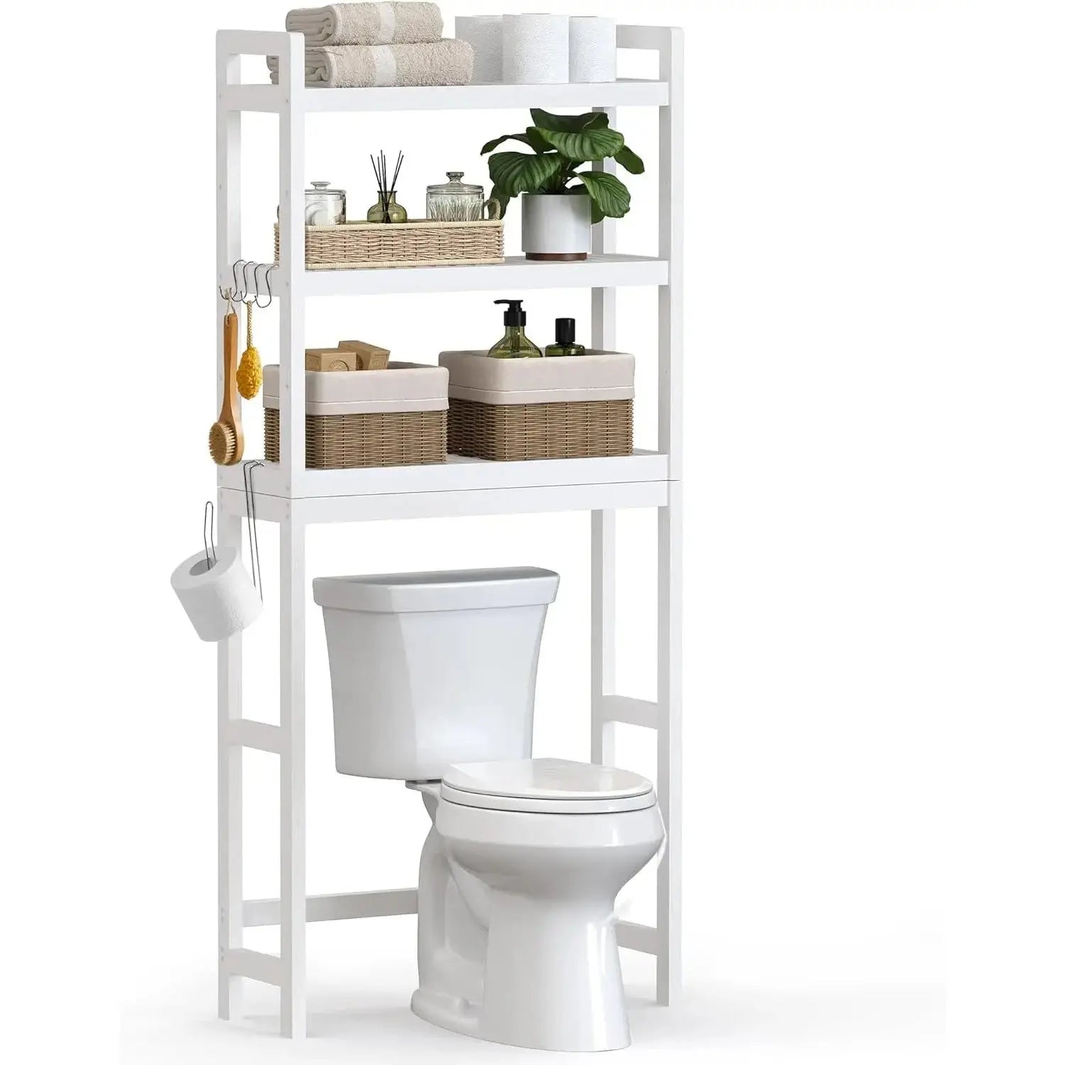 Toilettenregal Bambus 3 Ebenen Weiss von Songmics