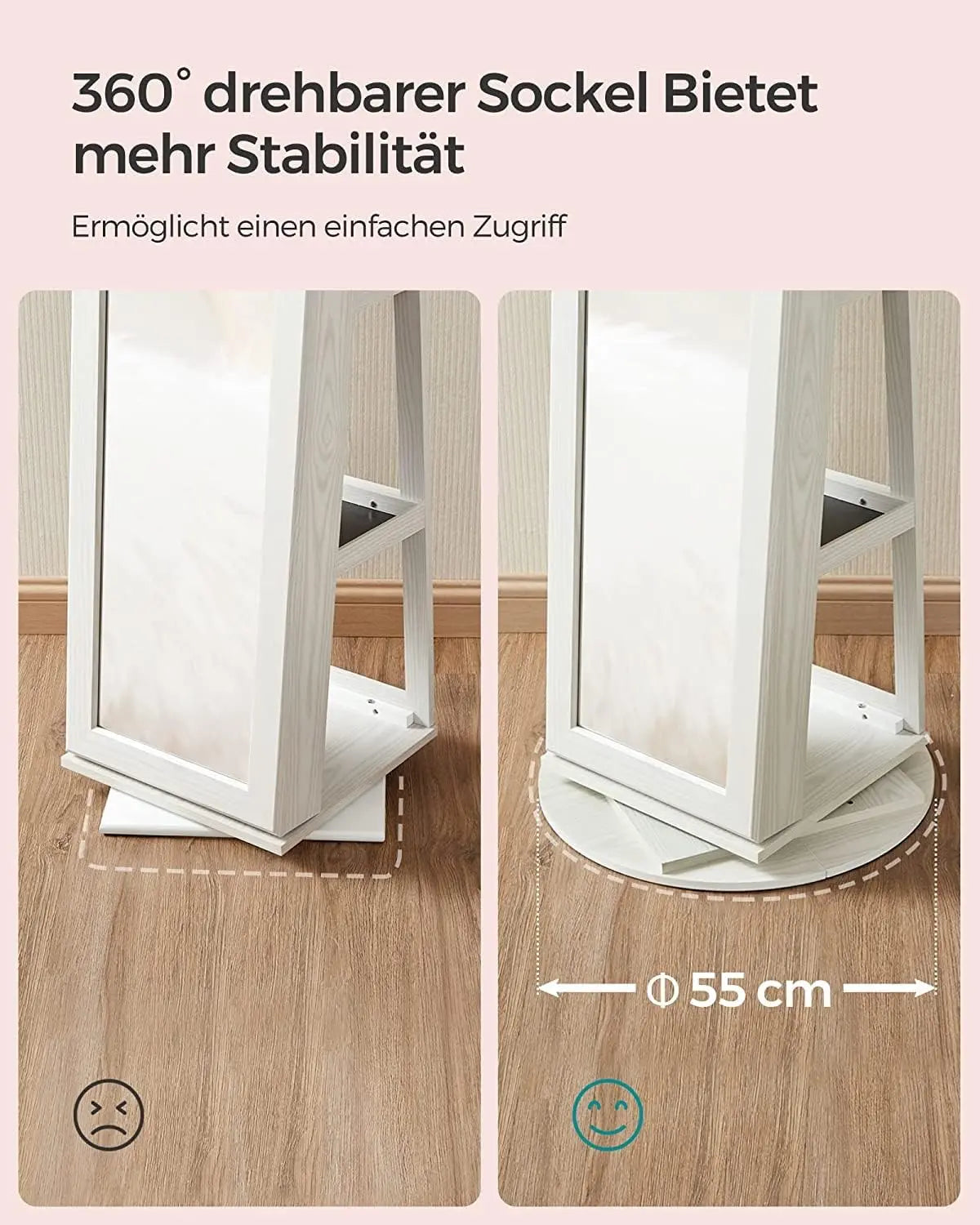 Schmuckschrank Standspiegel 360° drehbar weiss von Songmics