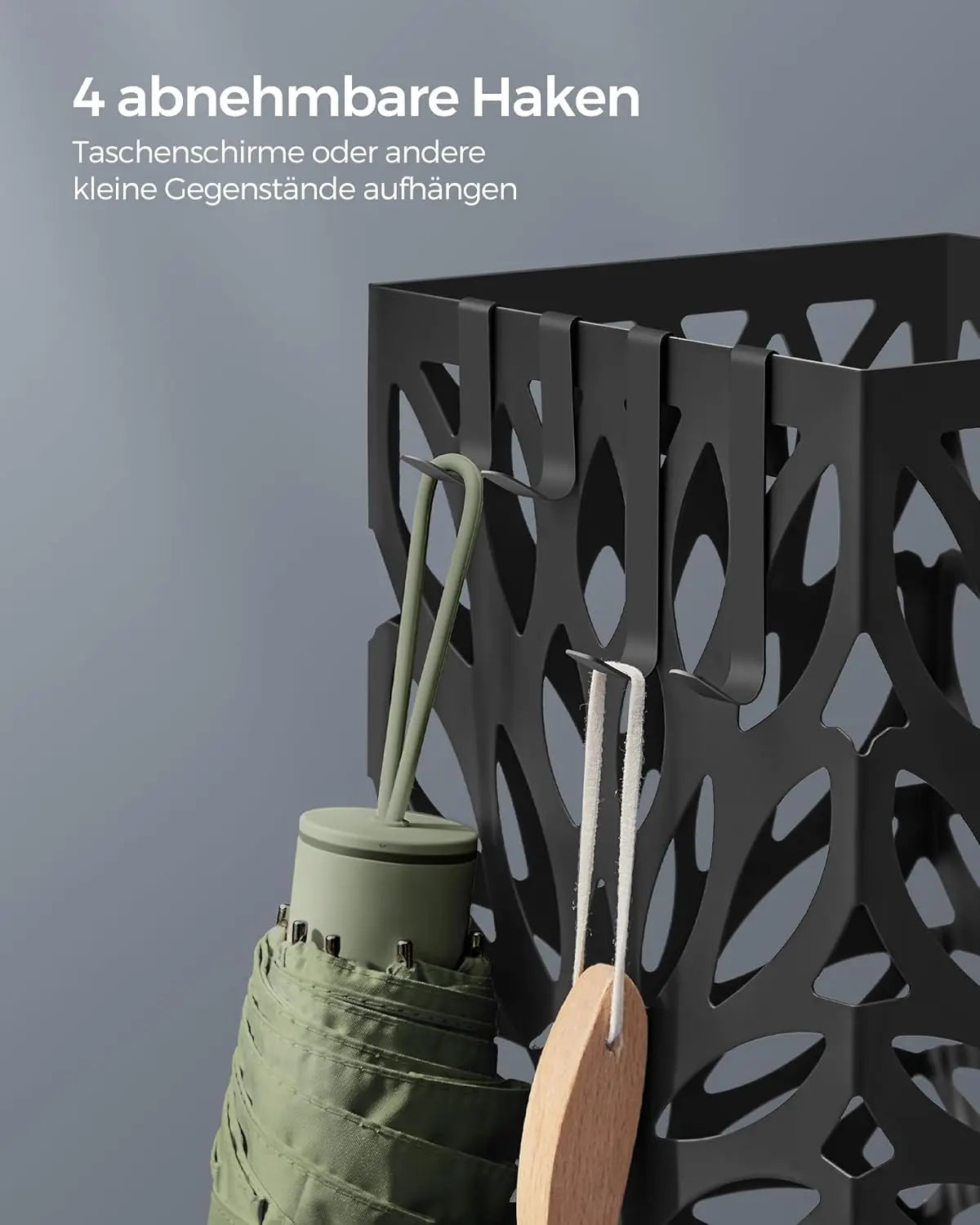 Regenschirmständer quadratisch Metall mit Haken 41cm hoch schwarz von Songmics