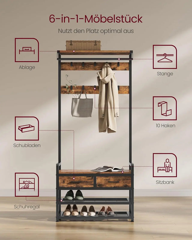 Garderobenständer mit Schuhbank Vintagebraun von Songmics