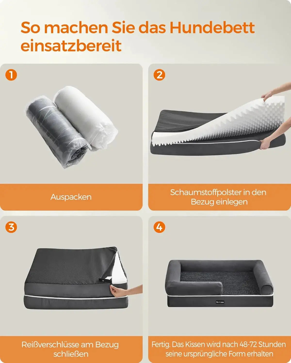 Hundebett orthopädisch waschbar dunkelgrau 106cm von Songmics