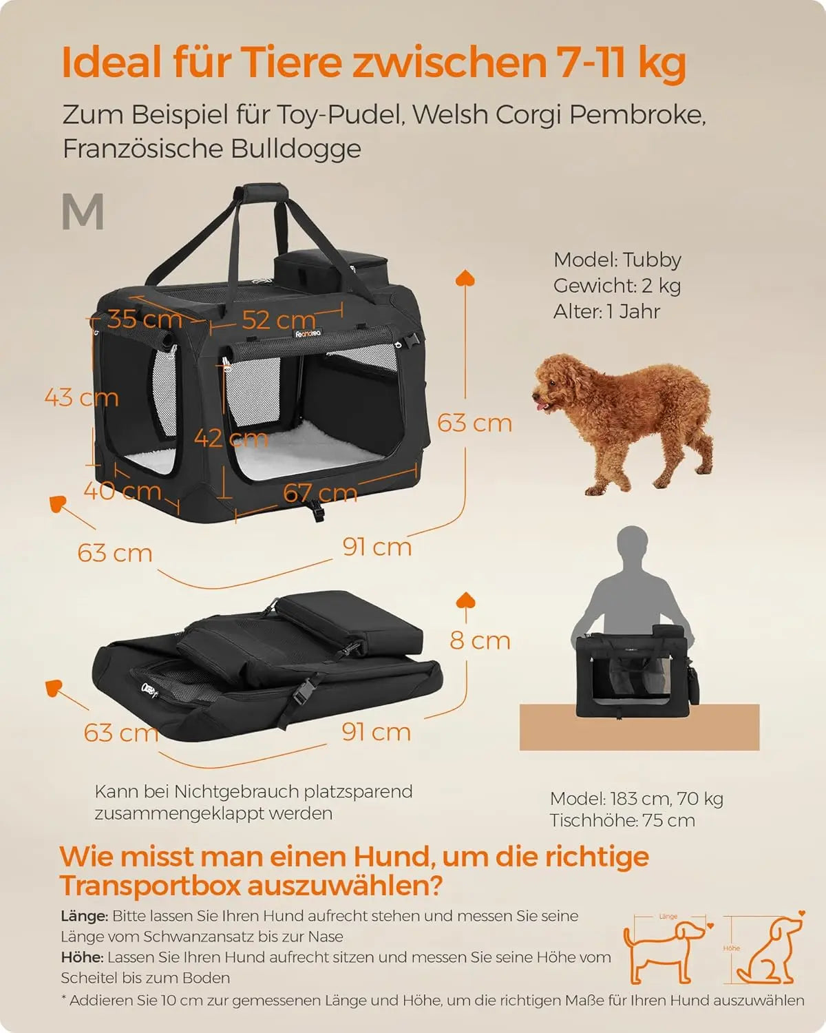 Hundebox faltbar Transportbox atmungsaktiv Metallrahmen schwarz von Songmics
