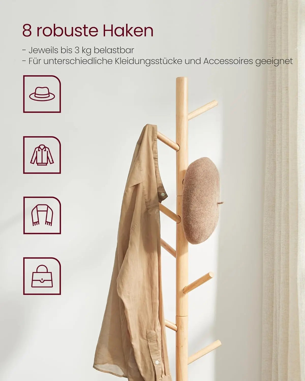 Garderobenständer Massivholz Baumform Naturfarben von Songmics