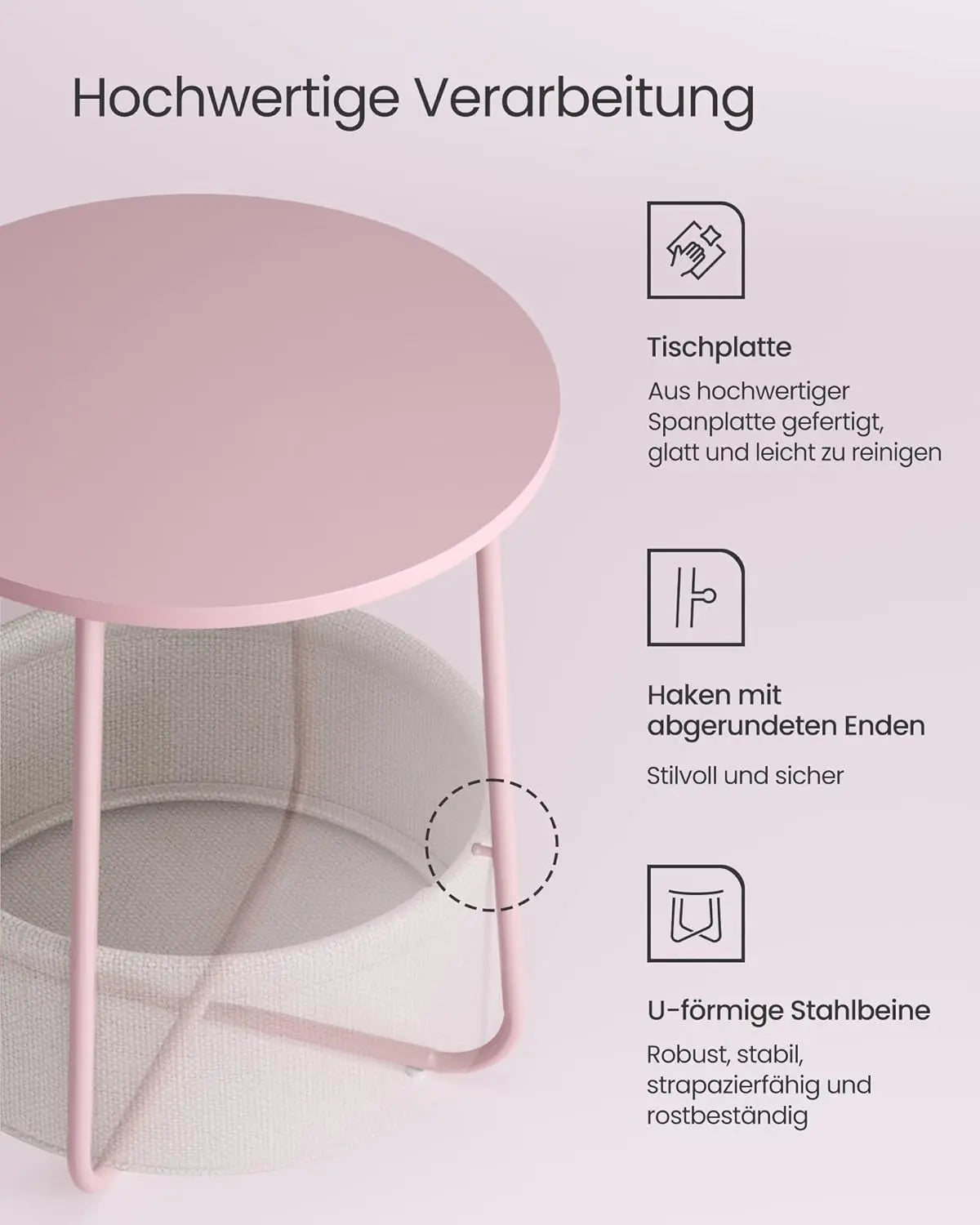 Beistelltisch rund mit Stauraum pastellrosa von Songmics