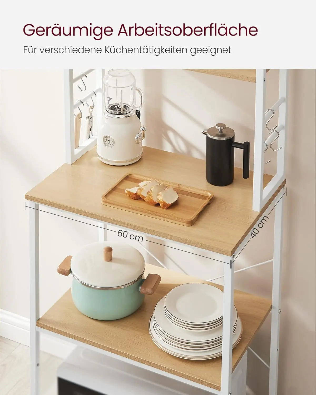 Küchenregal Standregal Mikrowellenregal Stahlrahmen Rustikal Goldeiche von Songmics