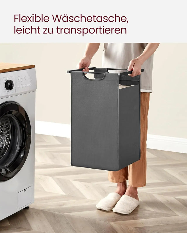 Wäschekorb mit 2 Fächern und Ablage, schiefergrau-vintagebraun von Songmics