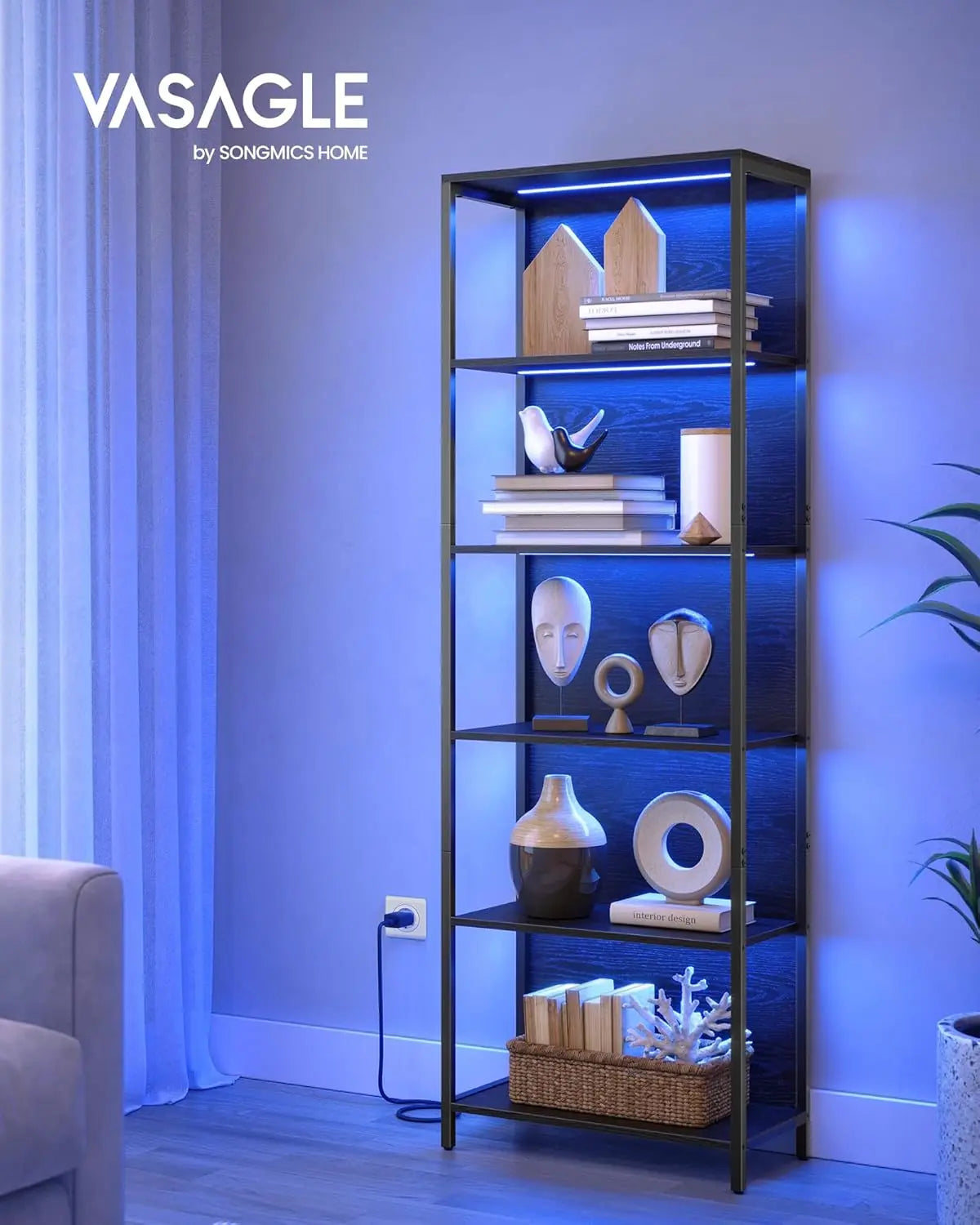 Bücherregal mit LED-Beleuchtung Ebenholzschwarz von Songmics