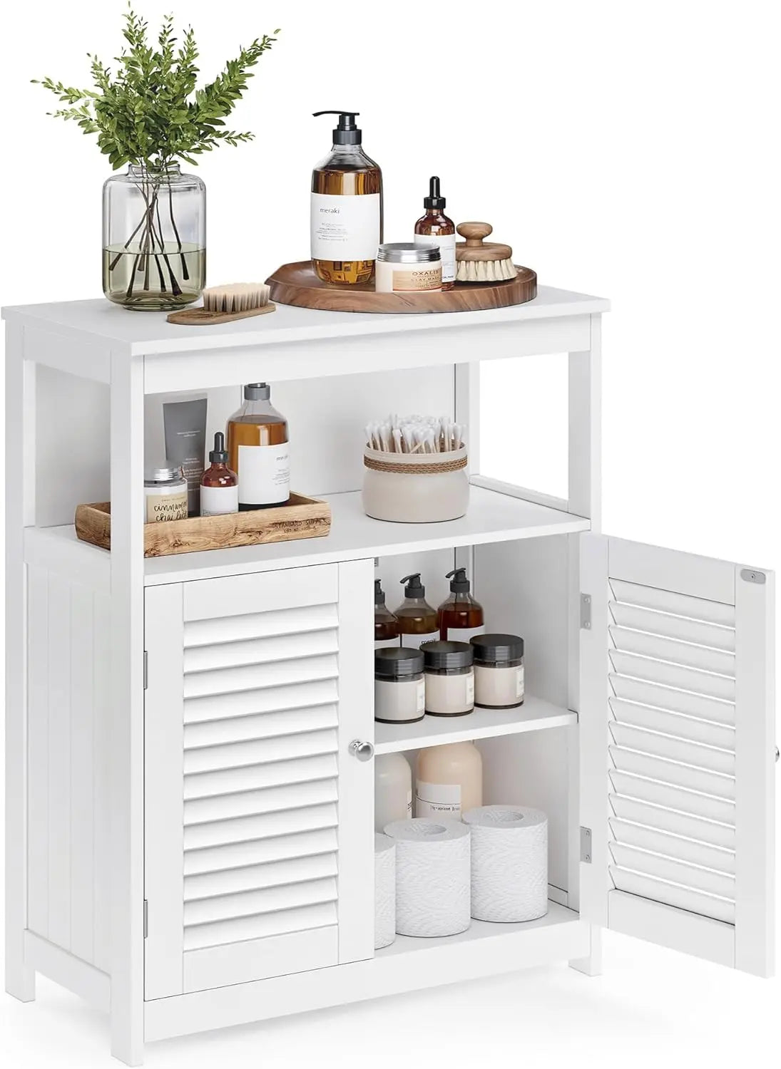 Badezimmerschrank Aufbewahrungsregal mit Türen Weiss von Songmics