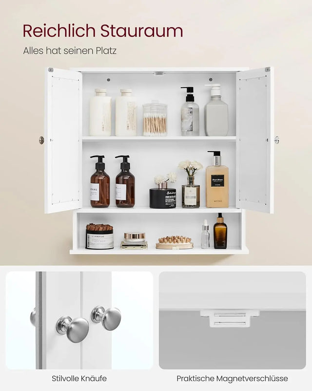 Spiegelschrank mit Spiegeltüren und Ablage Weiss von Songmics