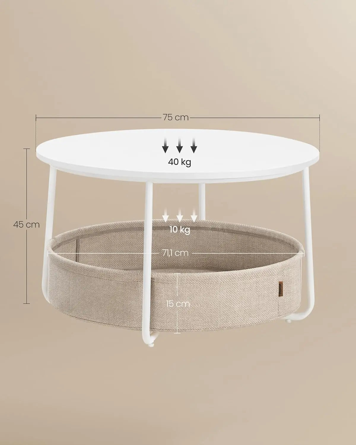 Couchtisch Rund Modern Metallrahmen Kamelbraun von Songmics