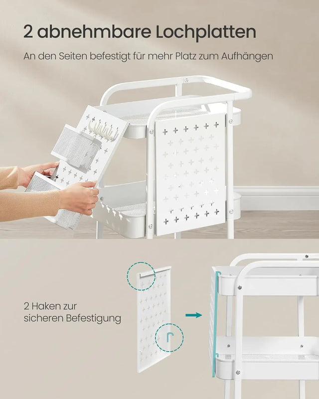 Rollwagen mit Metallgitterablagen wolkenweiss von Songmics