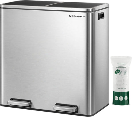 Mülleimer 60L Mülltrennsystem Treteimer Küche Silber von Songmics