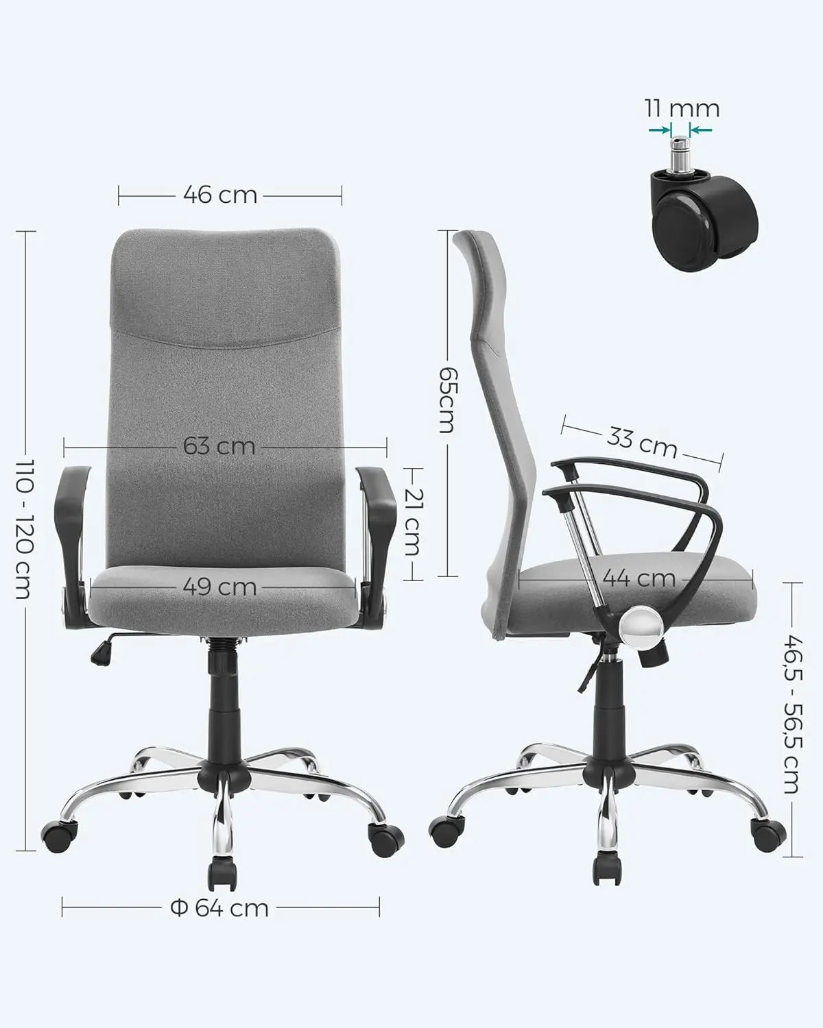 Bürostuhl ergonomisch höhenverstellbar gepolstert grau von Songmics