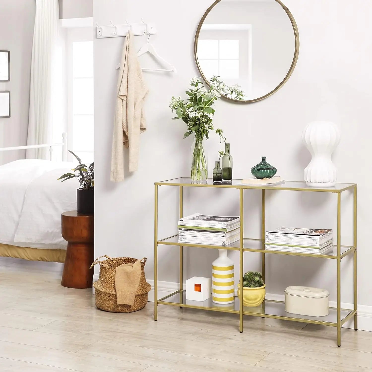 Konsolentisch Regal 3 Ablagen Metallrahmen Gold von Songmics
