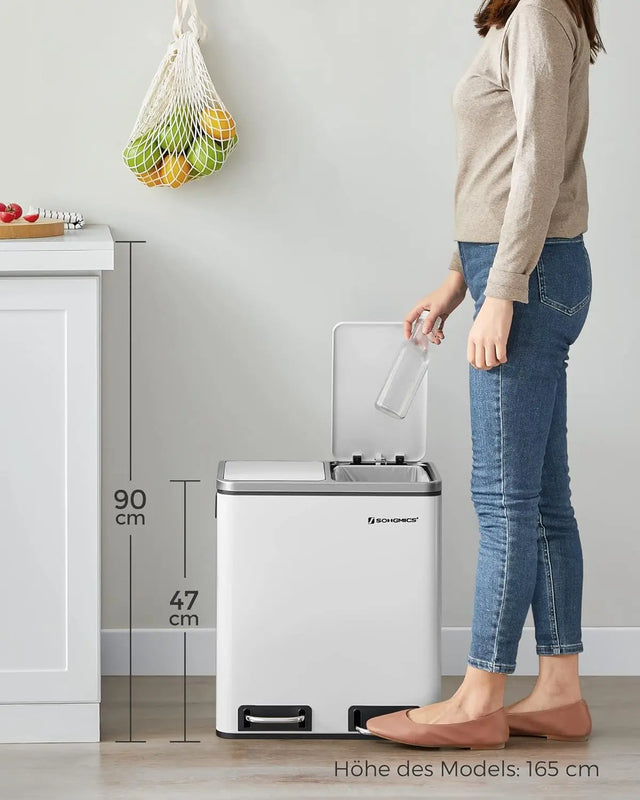 Mülleimer Küche Mülltrennsystem Softclose Wolkenweiss von Songmics
