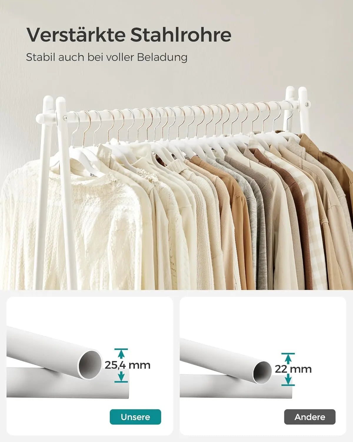 Kleiderständer mit Ablage Stahlgestell Weiss von Songmics
