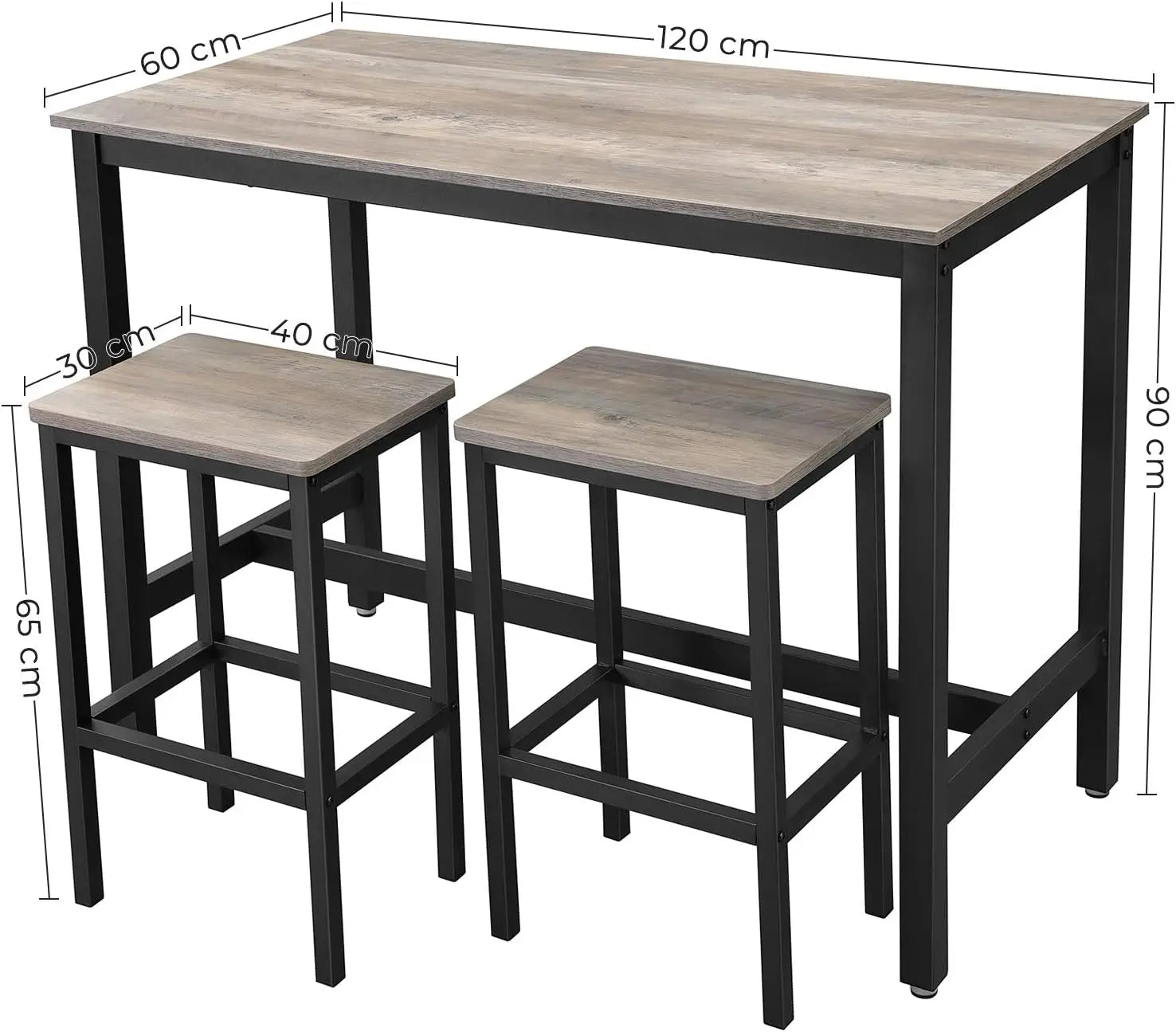 Bartisch-Set Industrie-Design Greige-schwarz Holz von Songmics