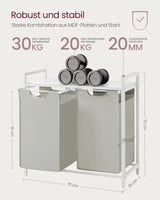 Wäschekorb mit 2 Fächern und Ablage, cremeweiss-mattweiss von Songmics
