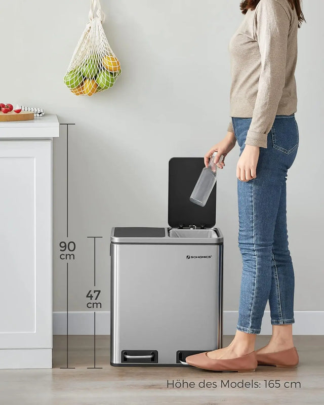 Mülleimer Küche Mülltrennsystem Softclose Metallicsilber von Songmics