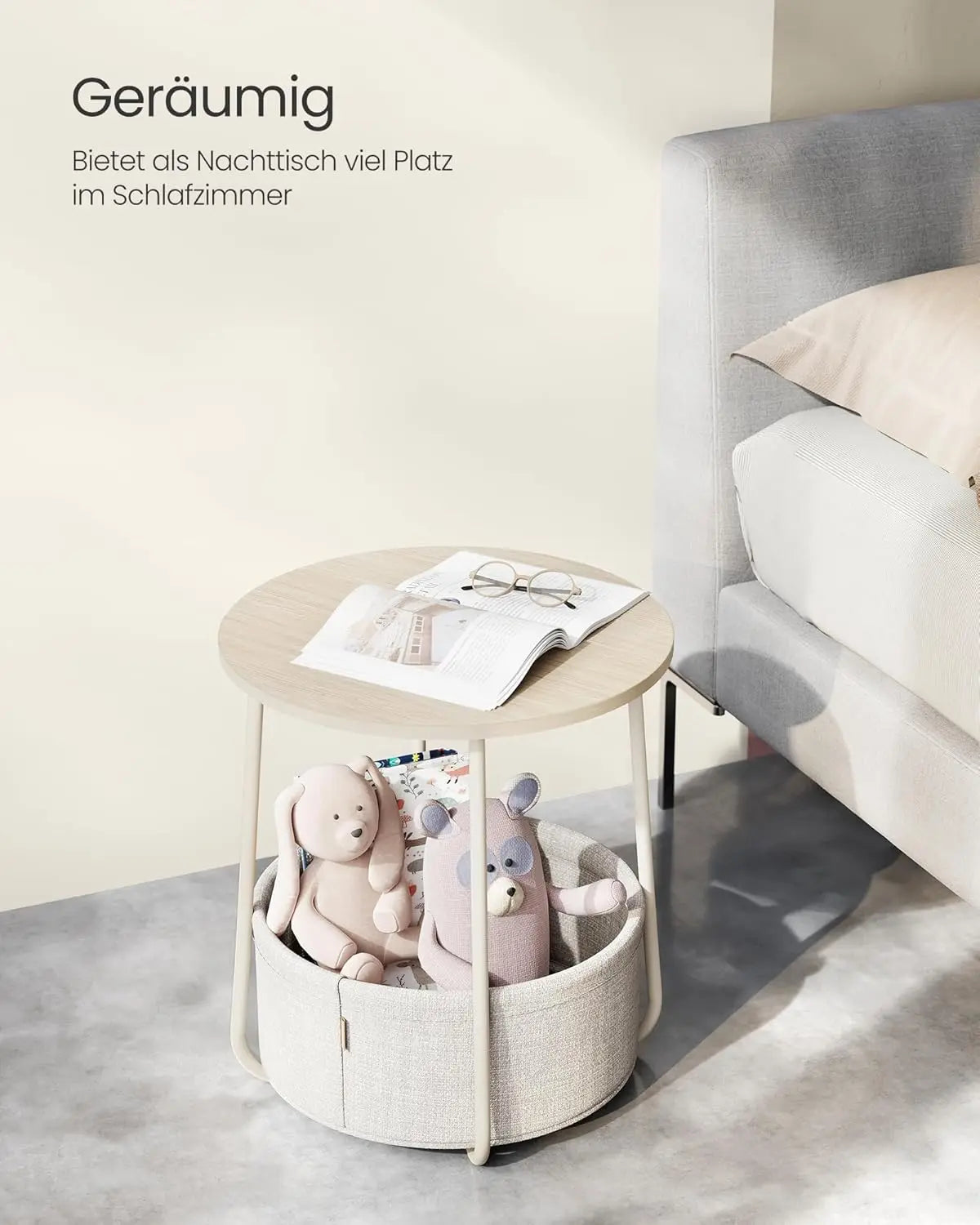 Beistelltisch rund mit Stauraum naturbeige von Songmics